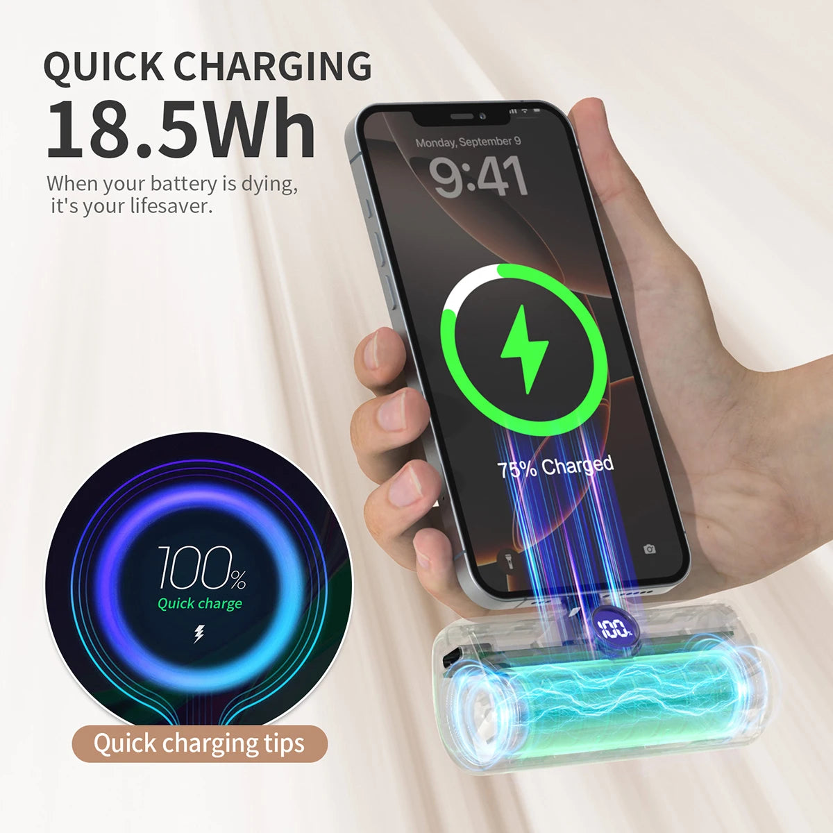 5000mAh Mini Fast-Charging Power Bank with LED Display