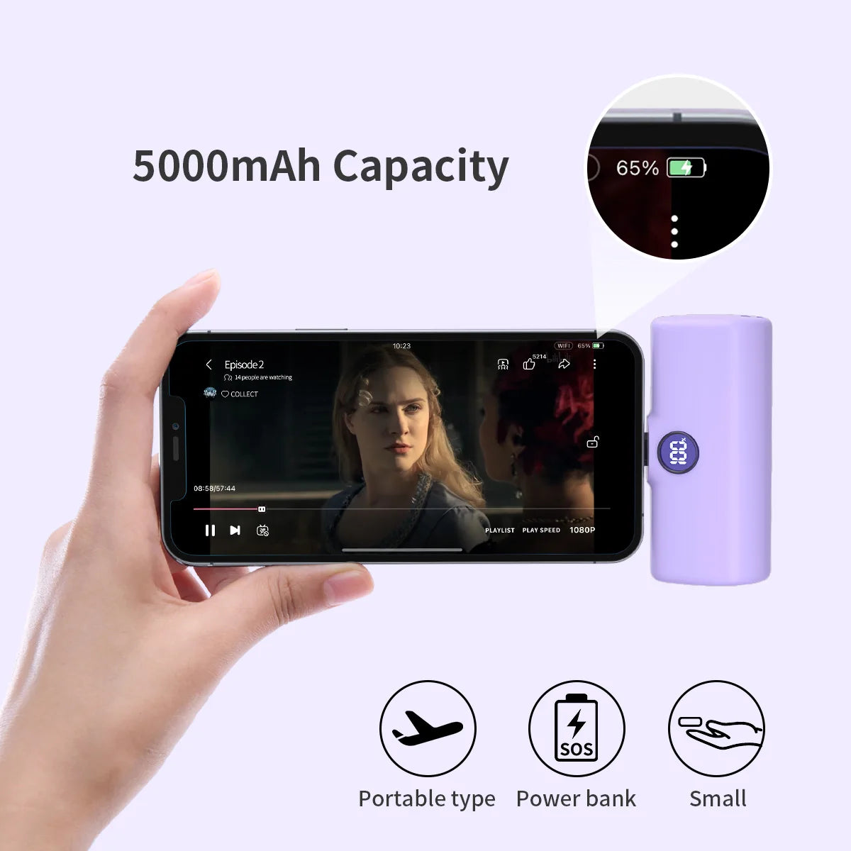 5000mAh Mini Fast-Charging Power Bank with LED Display
